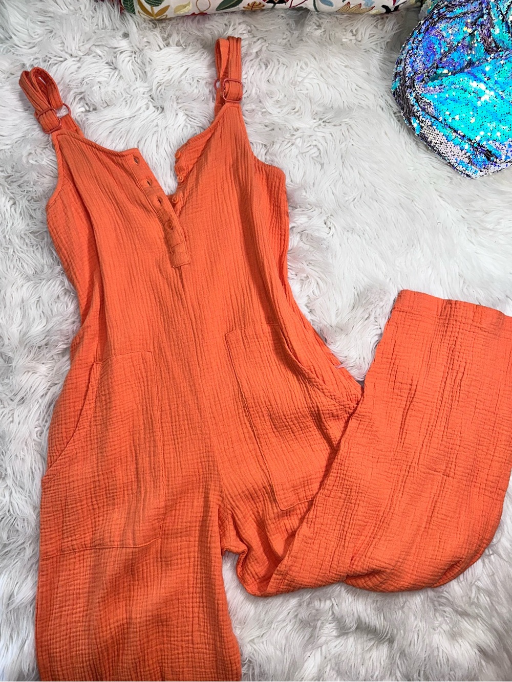 Serra • Creamsicle Orange Cotton Textured Jumpsuit